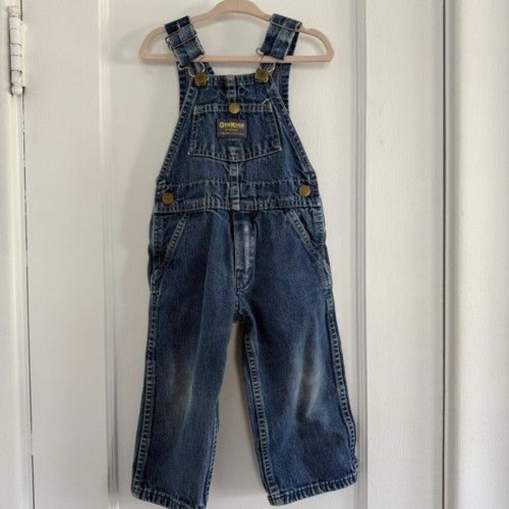 OshKosh B'gosh Vintage Denim Bib Overalls Blue 2T 100% Cotton Made USA